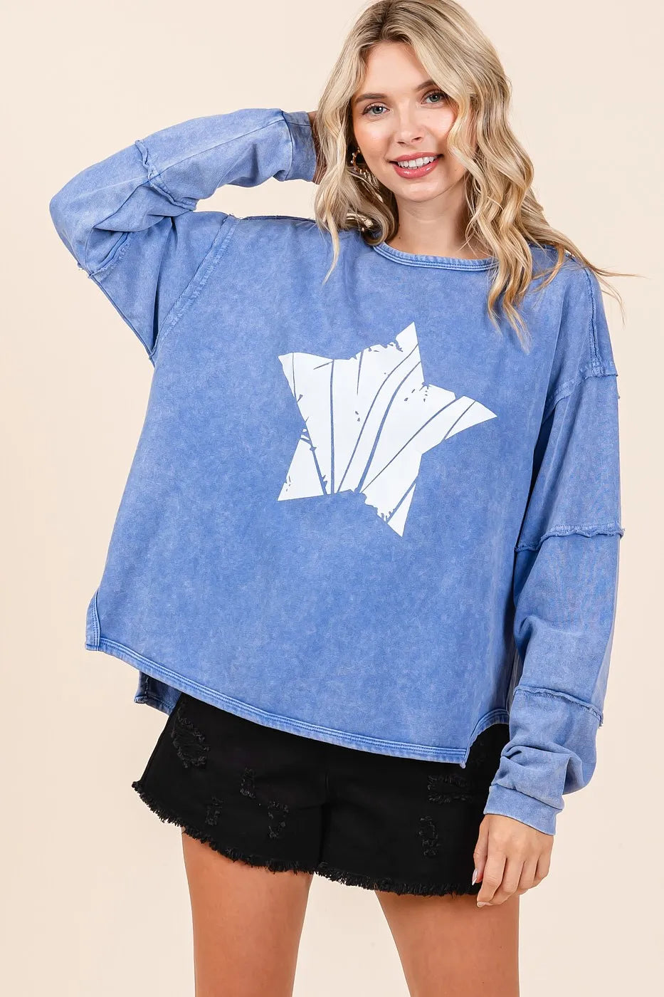 Mittoshop Star Graphic Mineral Wash Long Sleeve Top - Sydney So Sweet