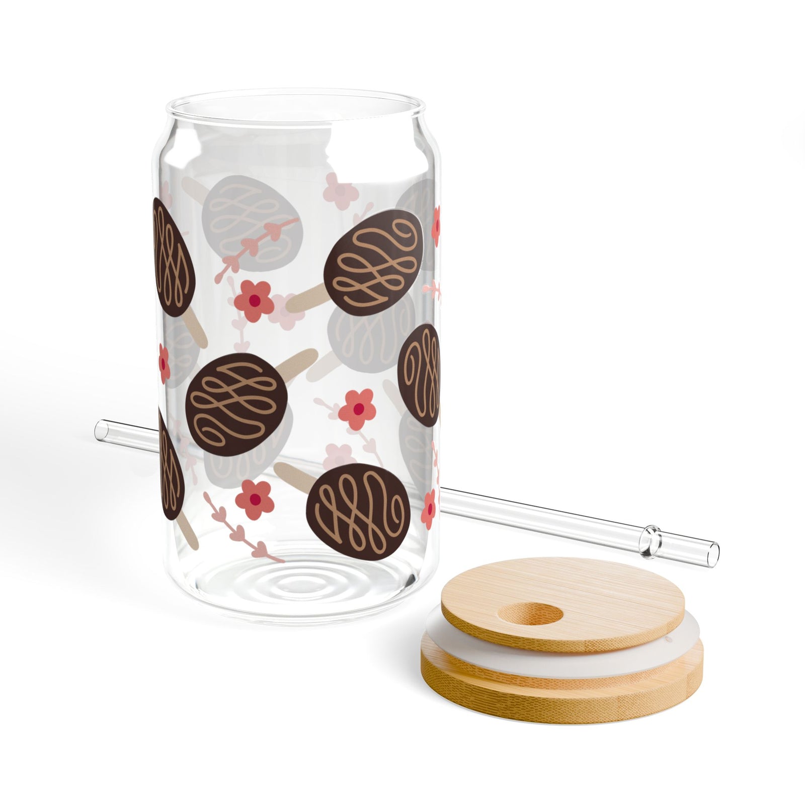Fudge Pops Tumbler Sipper Glass 16oz — Reusable Drink Jar with Lid & Straw