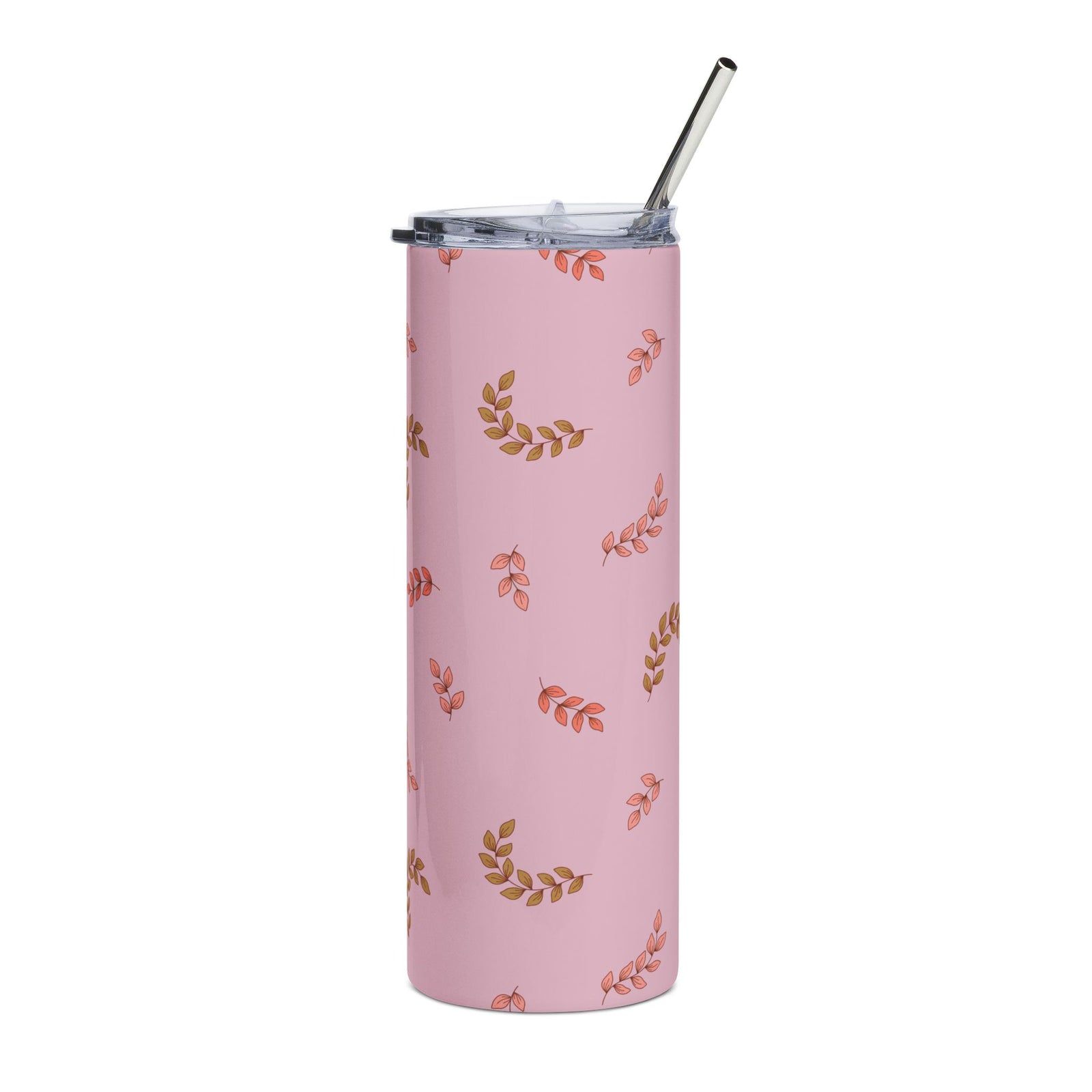 Pink Floral Leaves 20oz Stainless Steel Tumbler Insulated Travel Cup