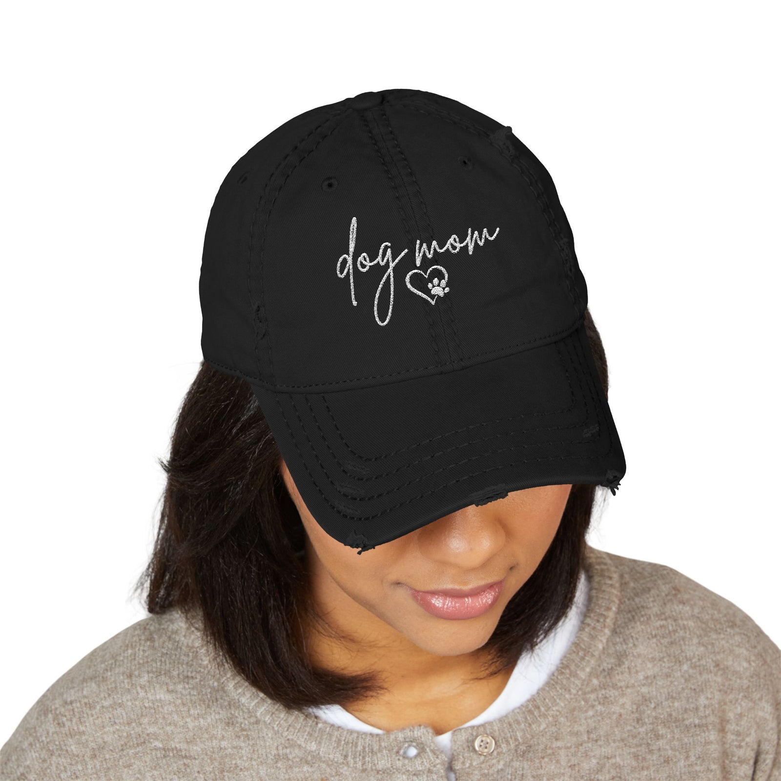 Dog Mom Distressed Dad Hat — Embroidered Casual Baseball Cap - Sydney So Sweet