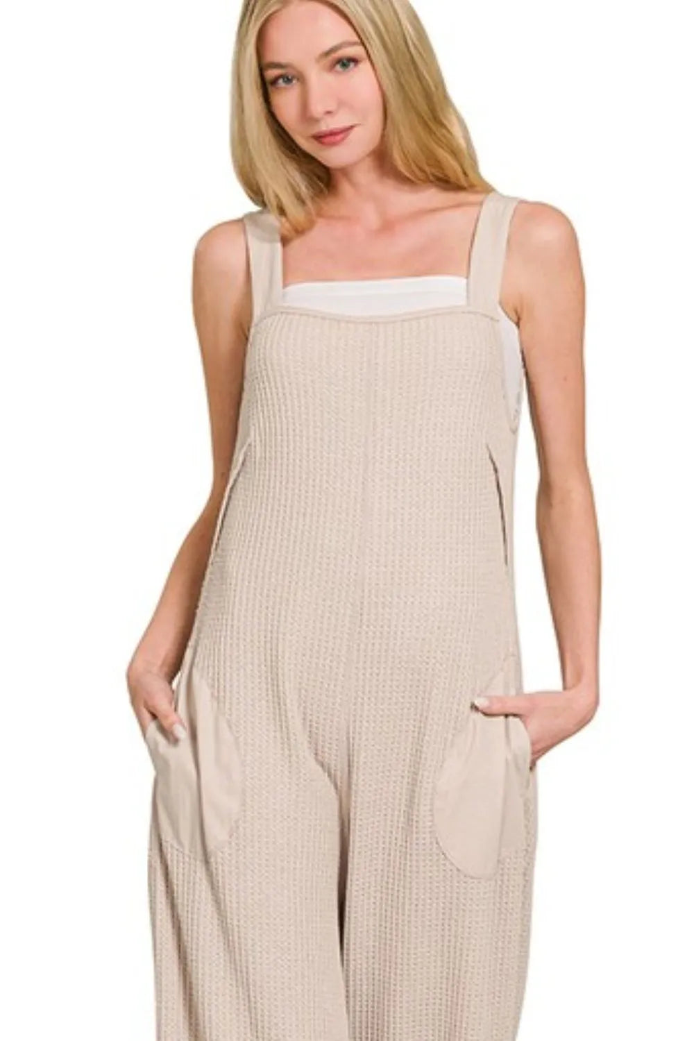 Zenana Knit Waffle Wide Leg Overalls - Sydney So Sweet