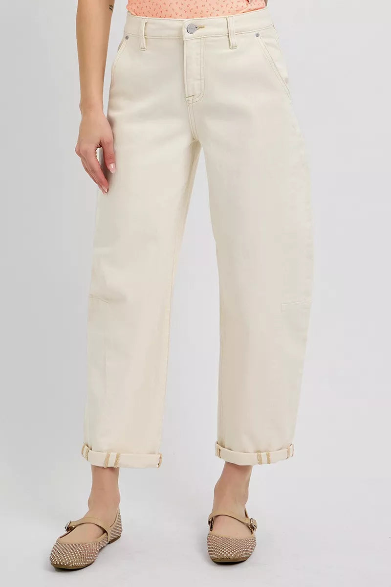 RISEN High Rise Relaxed Barrel Cuffed Jeans - Sydney So Sweet