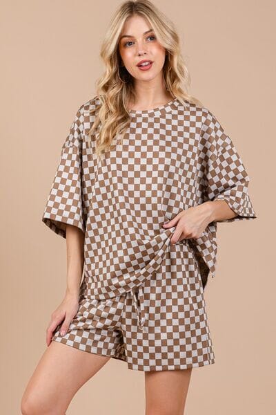 Ces Femme Checkered Round Neck Top and Shorts Set - Sydney So Sweet