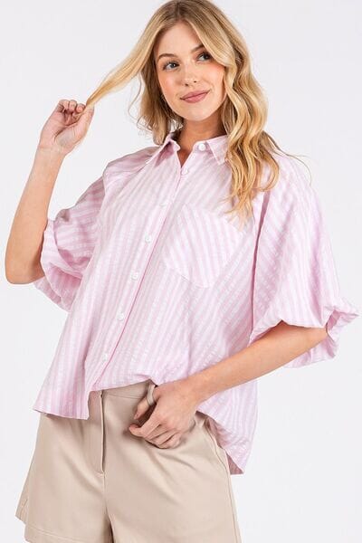 Mittoshop Button Down Striped Puff Sleeve Shirt - Sydney So Sweet