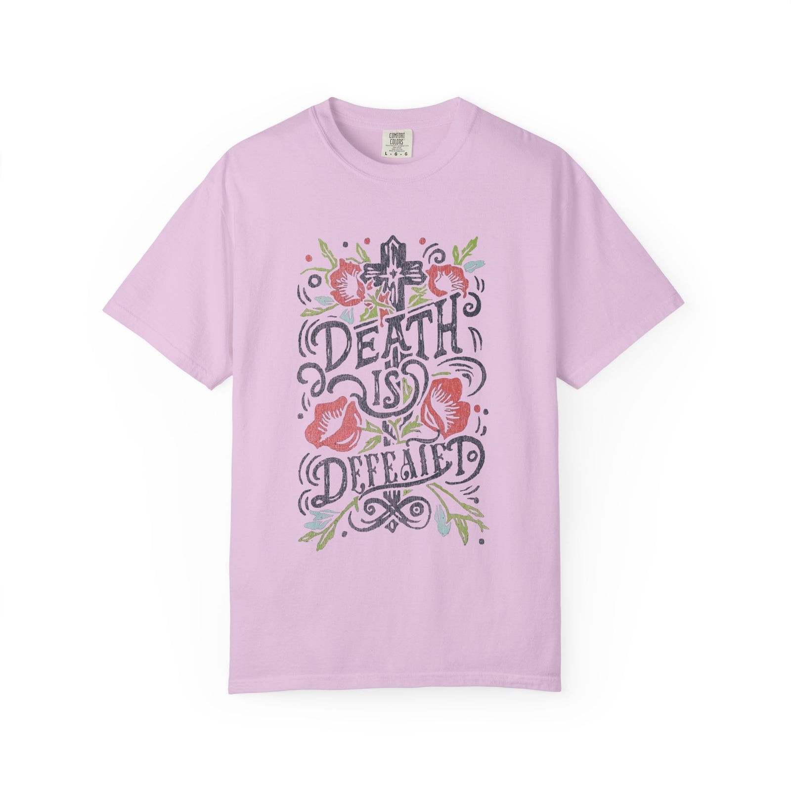 Death Is Defeated T-Shirt Vintage Floral Resurrection Christian Distressed Graphic Tee
