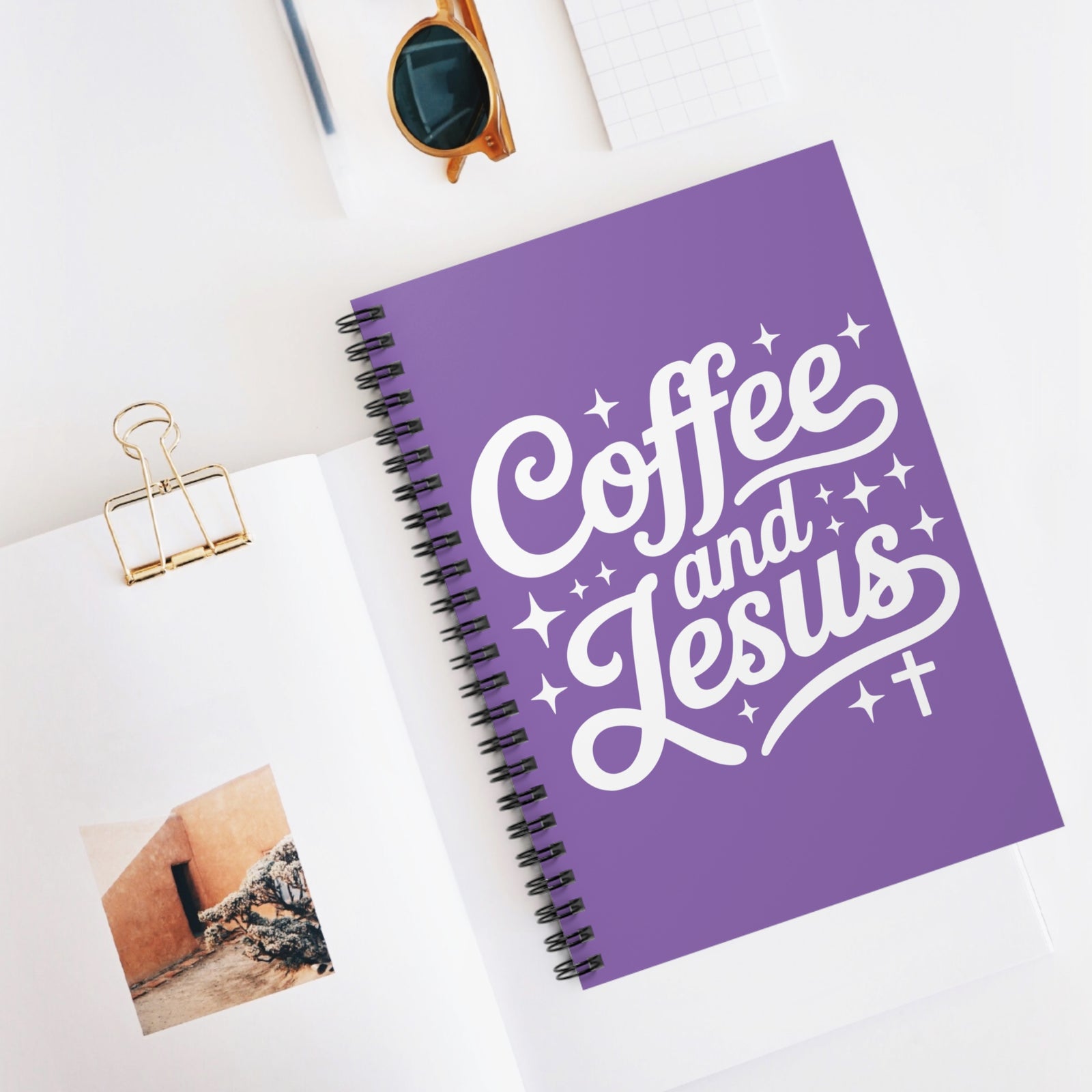 Coffee and Jesus Purple Spiral Notebook Christian Inspirational Ruled Journal