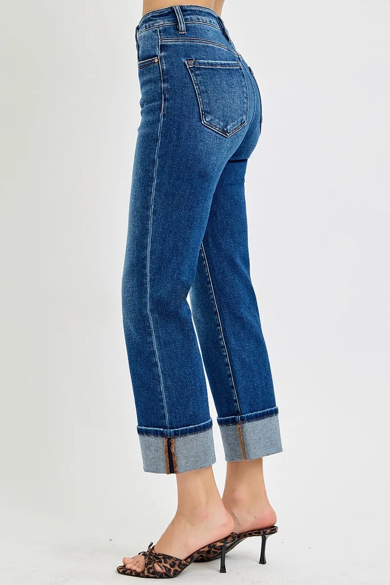 RISEN Full Size High Rise Ankle Straight Cuffed Jeans Plus Size - Sydney So Sweet