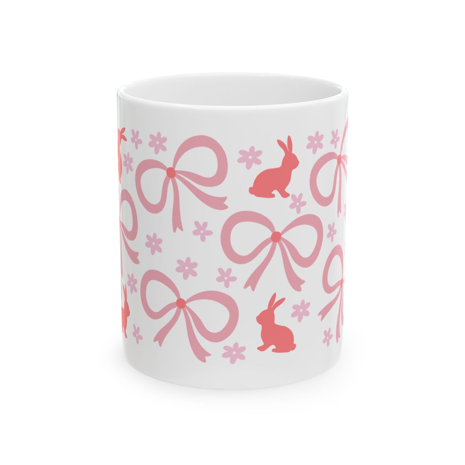 Pink Bunny Bows Cute Ceramic Mug Coffee Cup (11oz & 15oz)