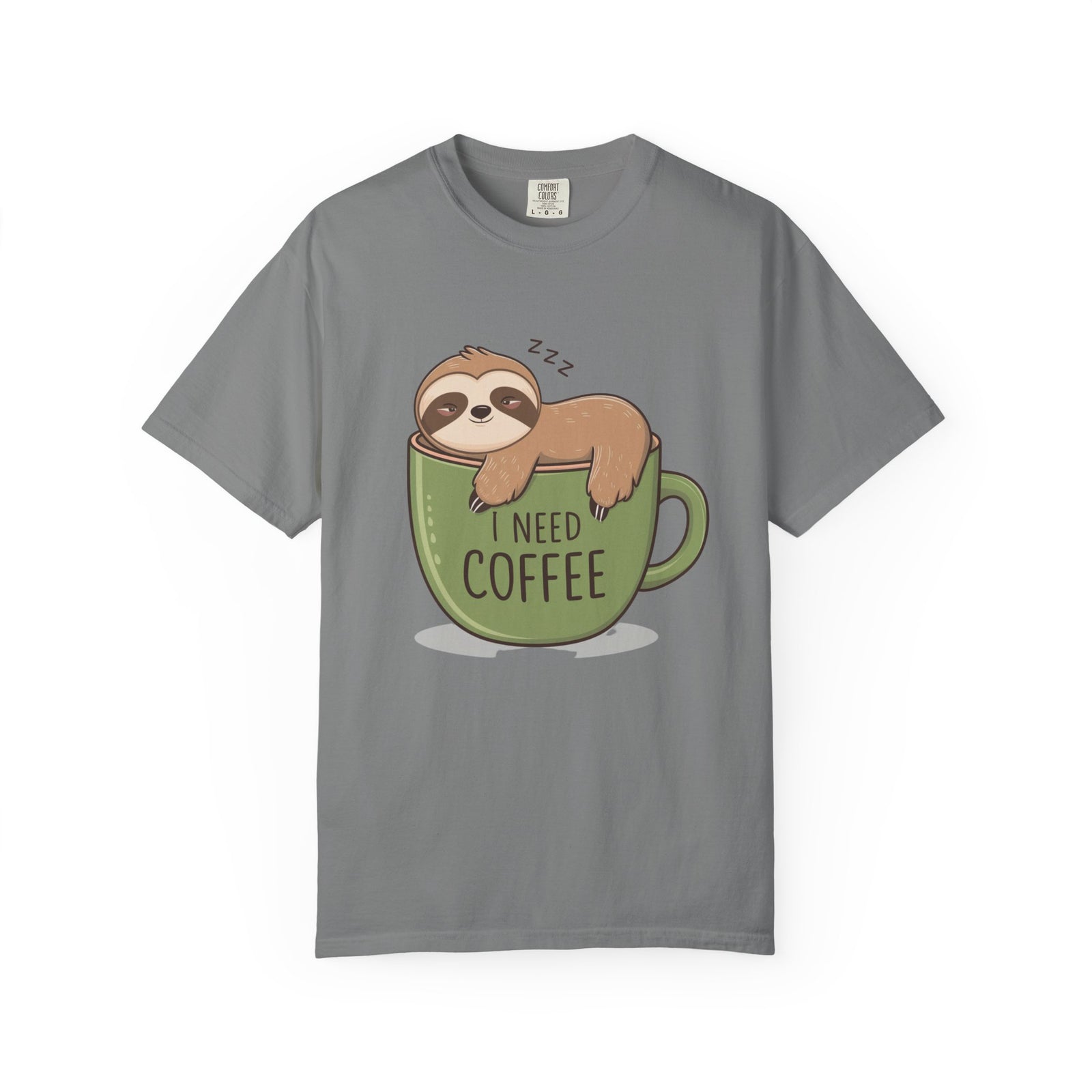 I Need Coffee Sloth Graphic T-Shirt Unisex Coffee Lover Short Sleeve Tee