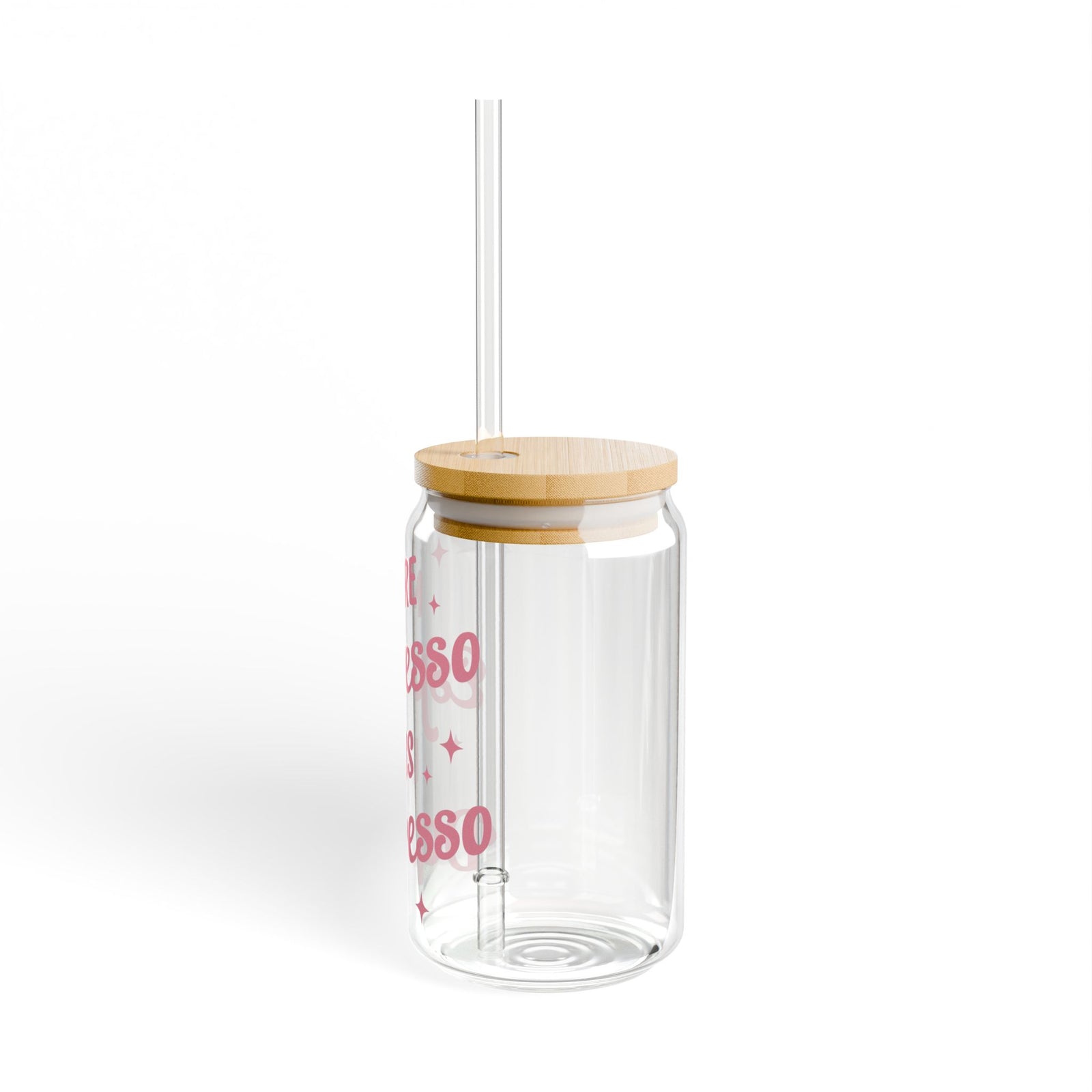 More Espresso Less Depresso Tumbler Sipper Glass 16oz — Reusable Drink Jar with Lid & Straw