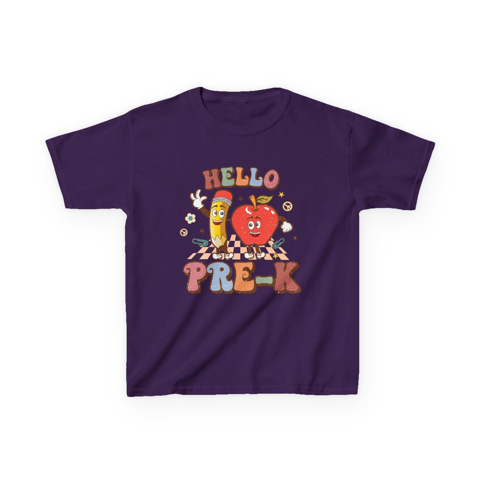 Hello Pre-K Grade Cute Apple & Pencil Graphic Tee Back-to-School Preschool Kids T-Shirt
