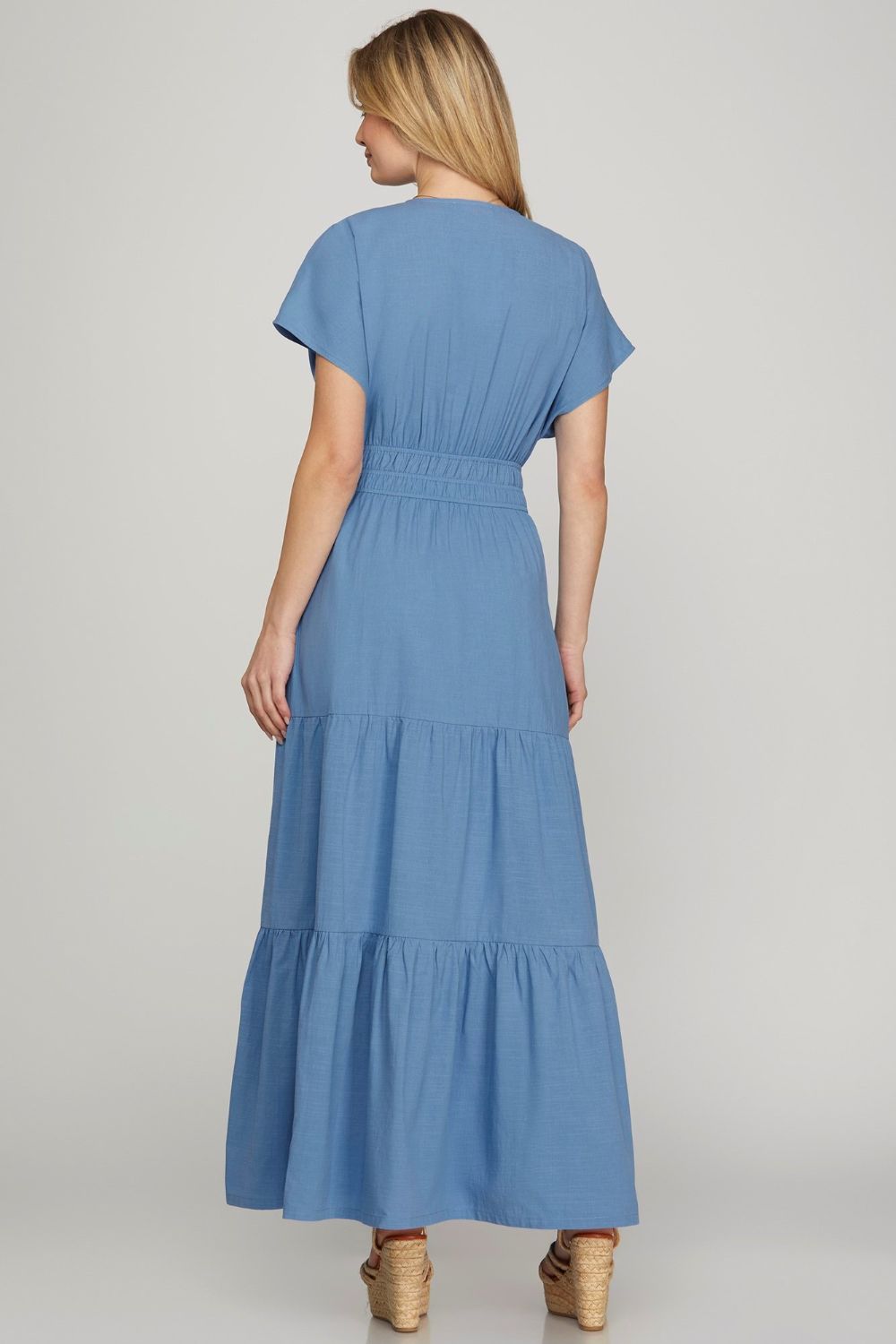 She + Sky Surplice Short Sleeve Tiered Maxi Dress With Pockets - Sydney So Sweet