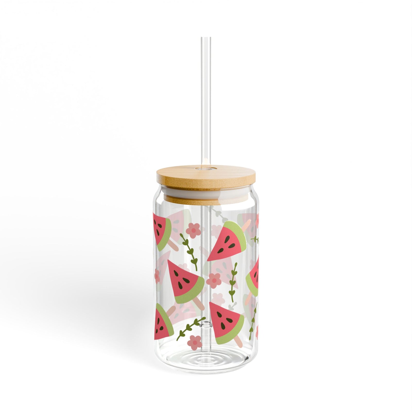 Watermelon Slice Tumbler Sipper Glass 16oz — Reusable Drink Jar with Lid & Straw