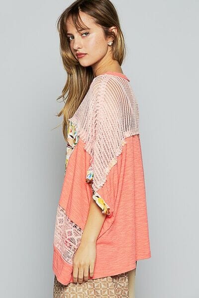 POL Hollow Out Floral Half Sleeve Knit Top - Sydney So Sweet