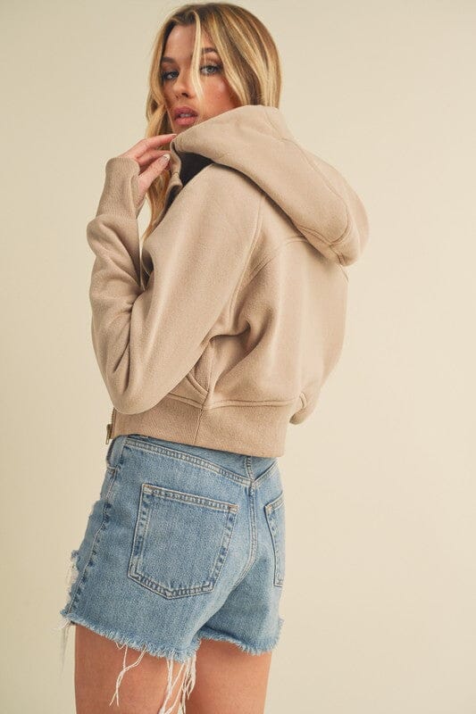 Aemi + Co Zip Up Raglan Sleeve Cropped Hoodie - Sydney So Sweet