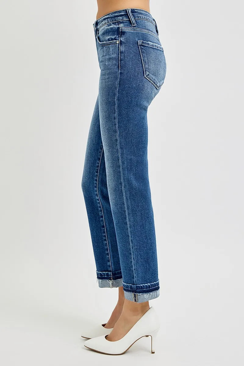 RISEN Mid Rise Ankle Straight Cuffed Jeans - Sydney So Sweet