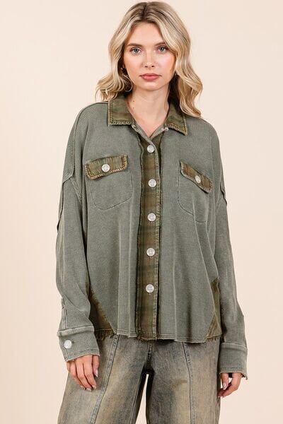 Mittoshop Mineral Washed Plaid Button Down Shacket - Sydney So Sweet