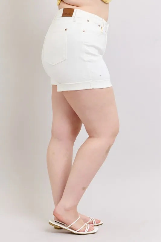 Judy Blue Full Size High Waist Double Roll Cuff Denim Shorts Plus Size - Sydney So Sweet