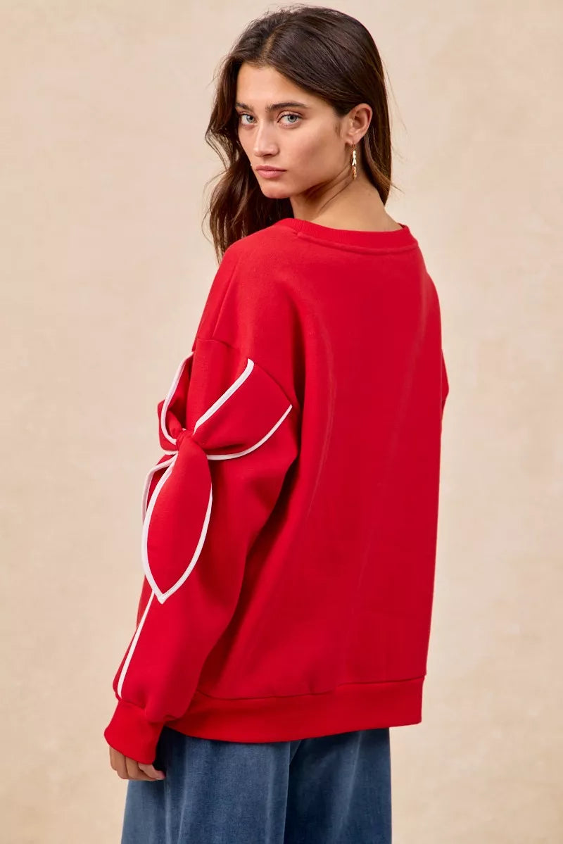 BiBi Bow Detail Sleeves Fleece Sweatshirt - Sydney So Sweet
