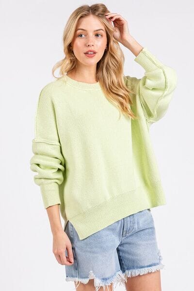 Mittoshop Side Slit Round Neck Drop Shoulder Sweater - Sydney So Sweet