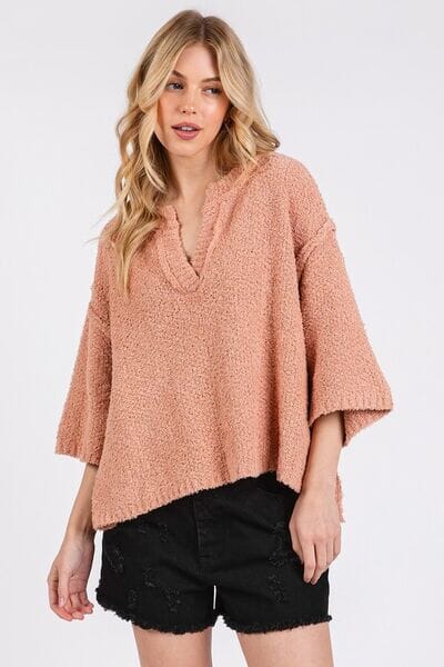 Mittoshop Side Slit Notched Drop Shoulder Sweater - Sydney So Sweet