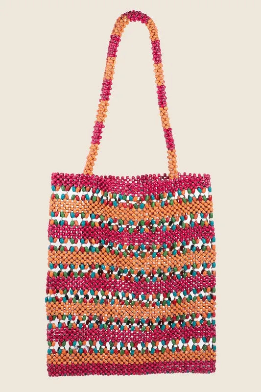 Fame Contrast Wooden Beaded Tote Bag - Sydney So Sweet