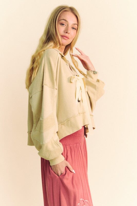 Davi & Dani Lace Up Exposed Seam French Terry Top - Sydney So Sweet