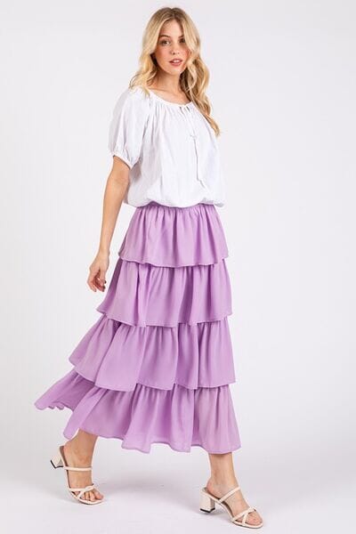 Mittoshop Chiffon Ruffle Layer Elastic Waist Midi Skirt - Sydney So Sweet