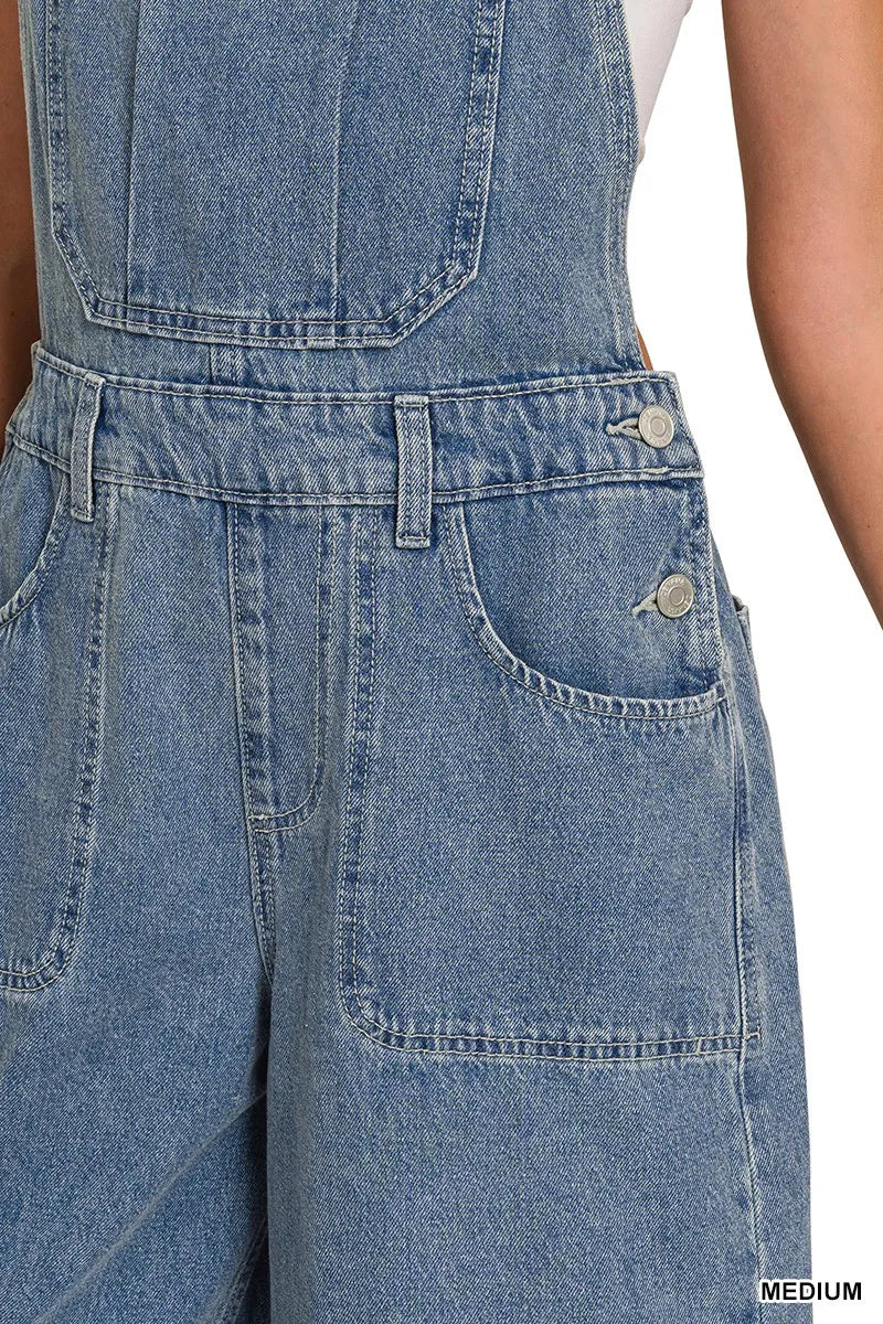 Zenana Denim Medium Washed Wide Leg Overalls - Sydney So Sweet