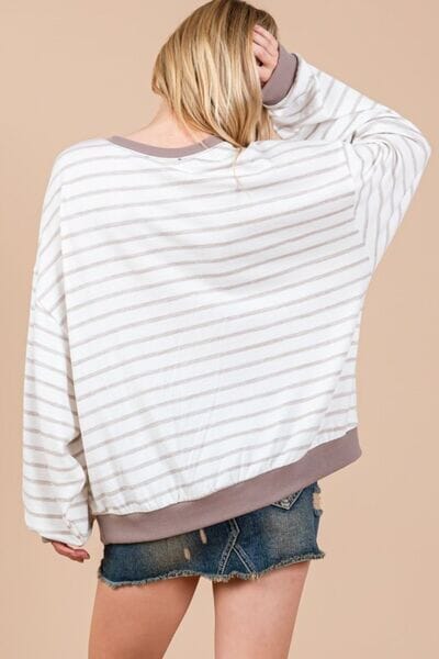 Ces Femme Striped Round Neck Drop Shoulder Sweatshirt - Sydney So Sweet