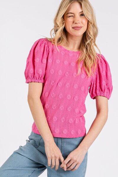Mittoshop Flower Pattern Round Neck Short Sleeve Top - Sydney So Sweet