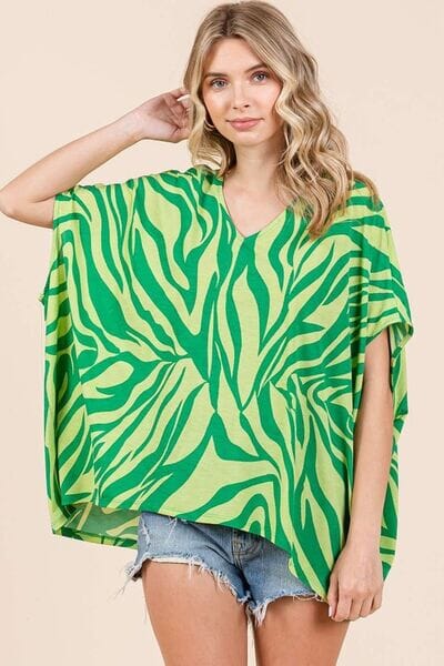 Mittoshop Zebra Print V-Neck Short Sleeve Oversized Top - Sydney So Sweet