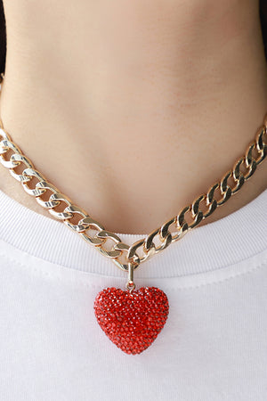 Rhinestone Heart Pendant Curb Chain Necklace - Sydney So Sweet