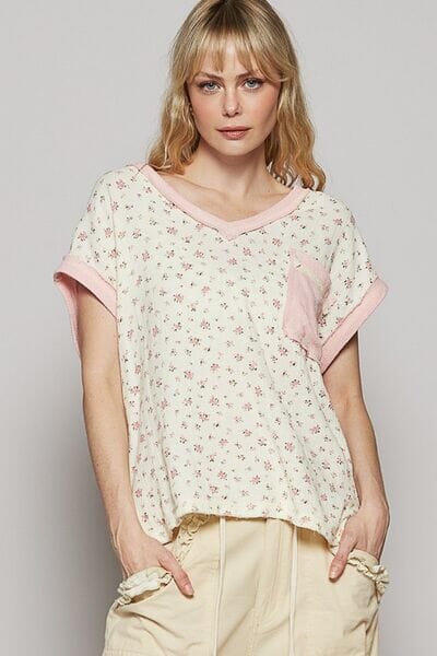 POL Floral V-Neck Short Sleeve T-Shirt - Sydney So Sweet