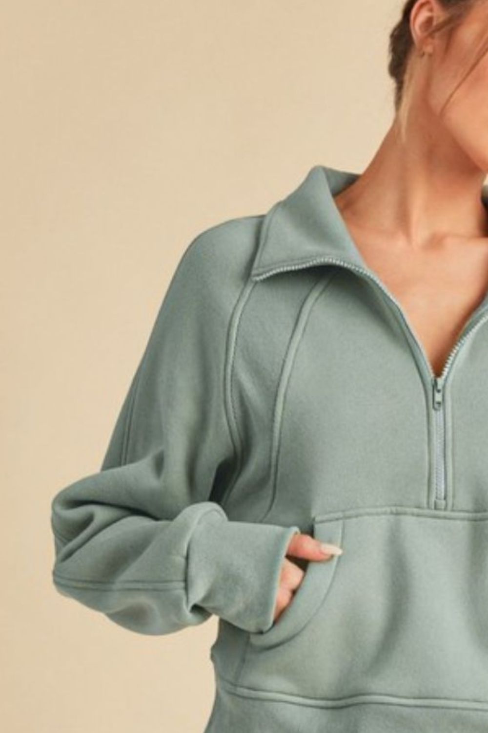 Aemi + Co Half Zip Raglan Sleeve Sweatshirt with Kangaroo Pocket - Sydney So Sweet