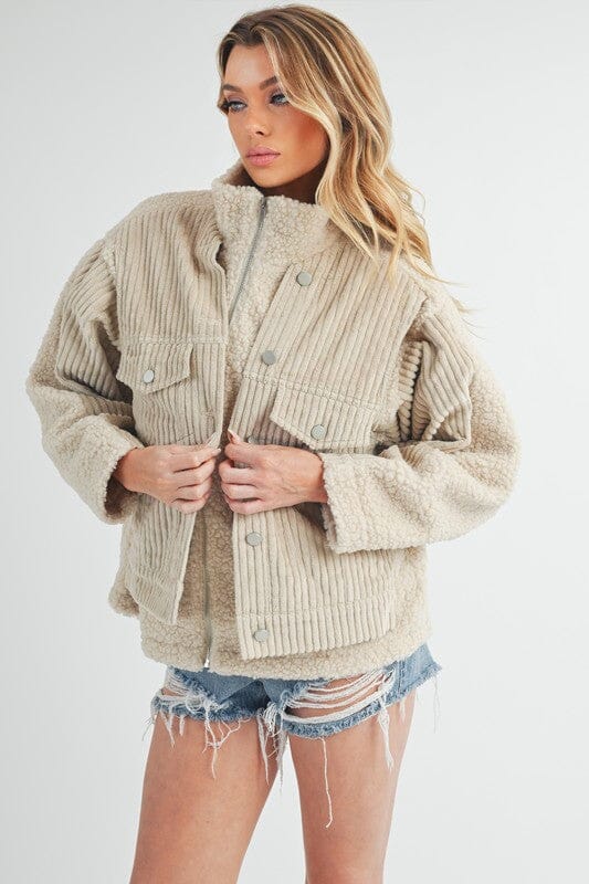 Aemi + Co Fake Two Pieces Turtleneck Sherpa Jacket with Pockets - Sydney So Sweet