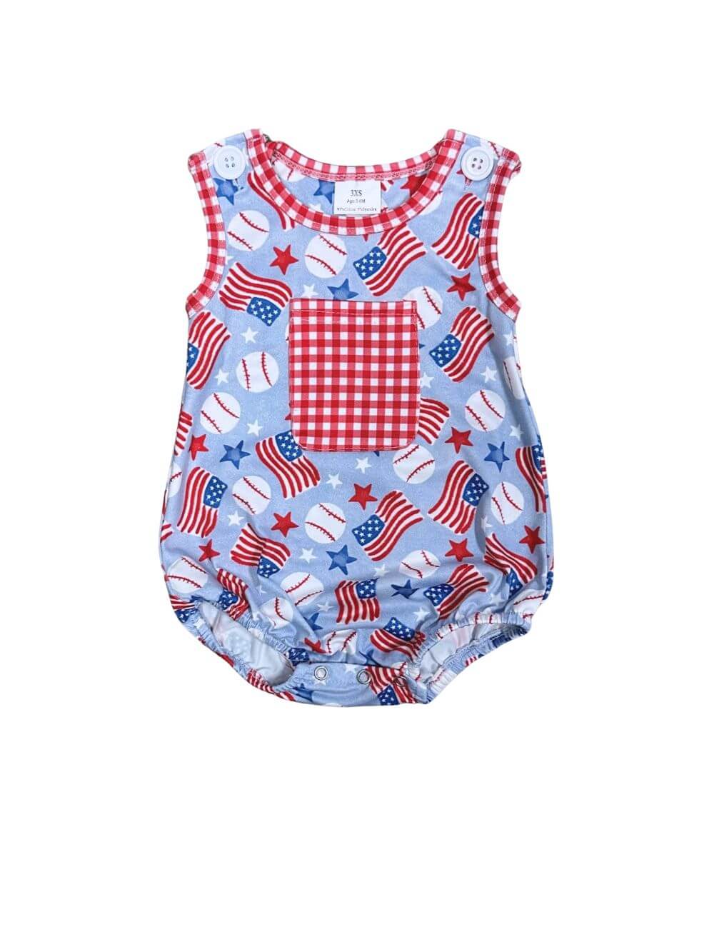 All-American Slugger Baby Patriotic Baseball Bubble Romper - Sydney So Sweet