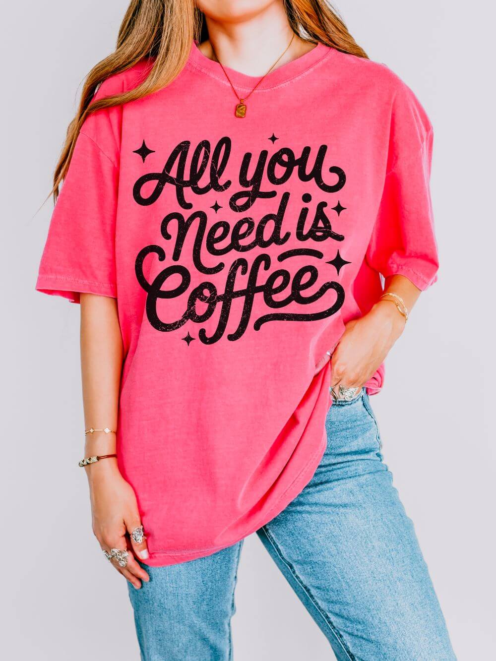 All You Need Is Coffee T-Shirt Retro Script Coffee Lover Distressed Graphic Tee