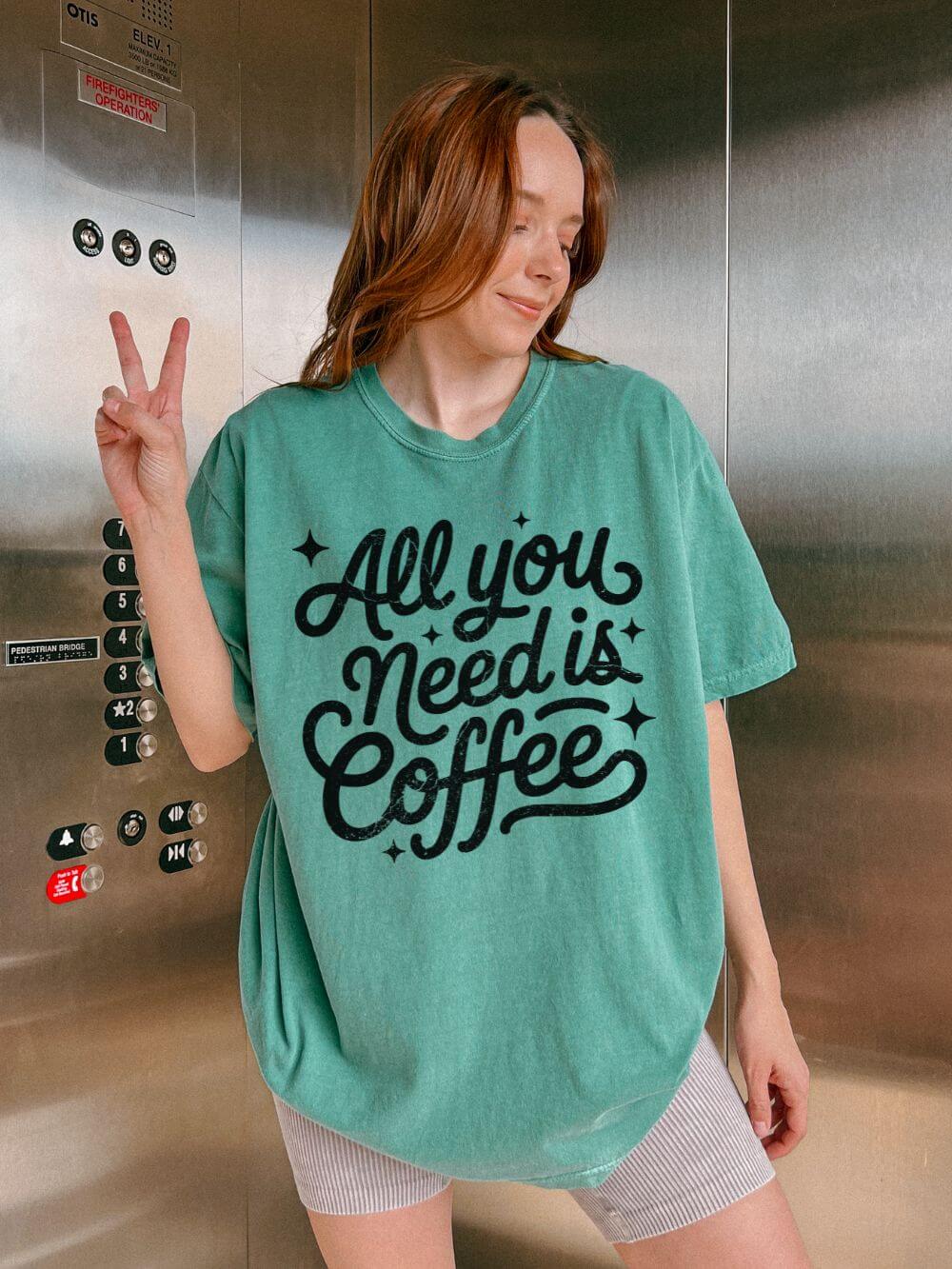 All You Need Is Coffee T-Shirt Retro Script Coffee Lover Distressed Graphic Tee
