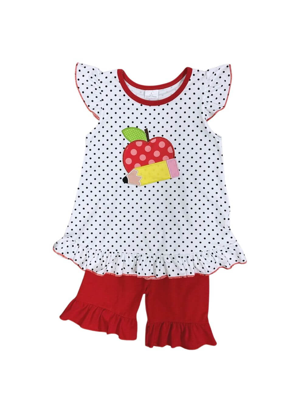 Apple Pencil Back to School Girls Red Ruffle Shorts Outfit - Sydney So Sweet