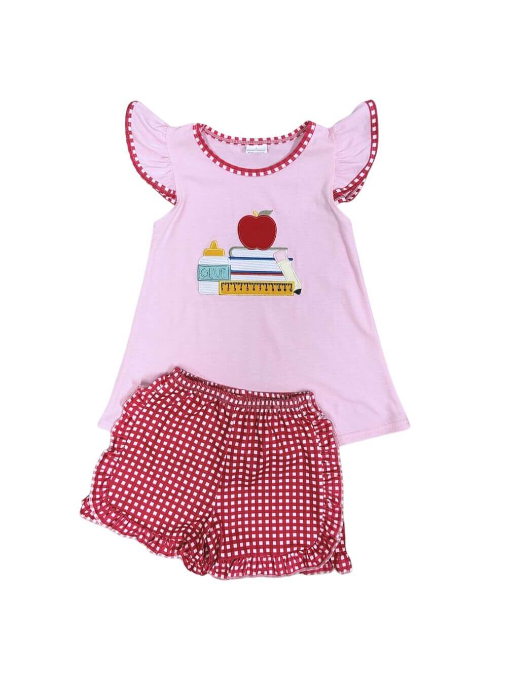 Apple and Books Girls School Outfit with Ruffle Shorts - Sydney So Sweet