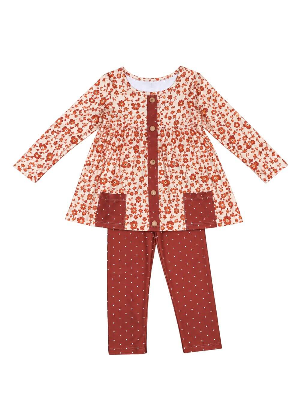 Autumn Blooms Rust Floral Girls Leggings Outfit
