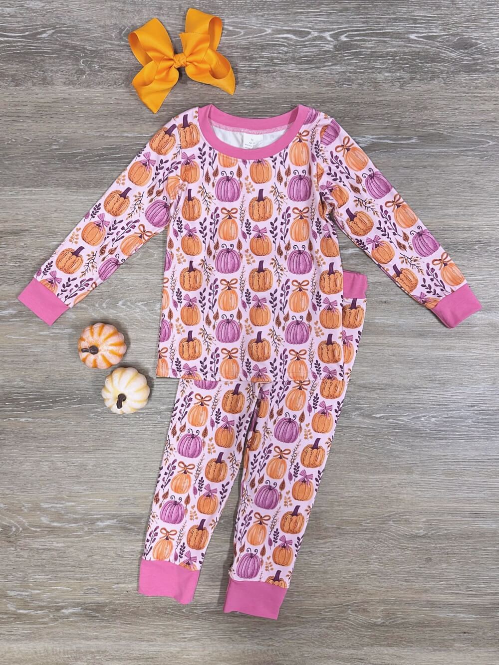 Autumn Glow Girls Pumpkin Print Lounge Set - Sydney So Sweet