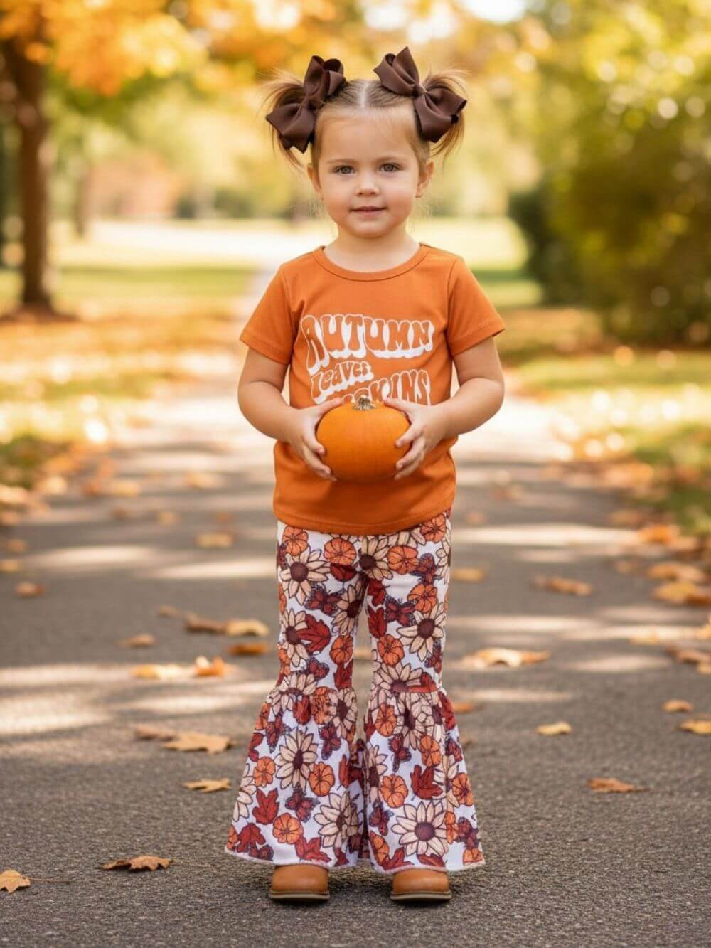Autumn Leaves & Pumpkins Girls Bell Bottoms Outfit