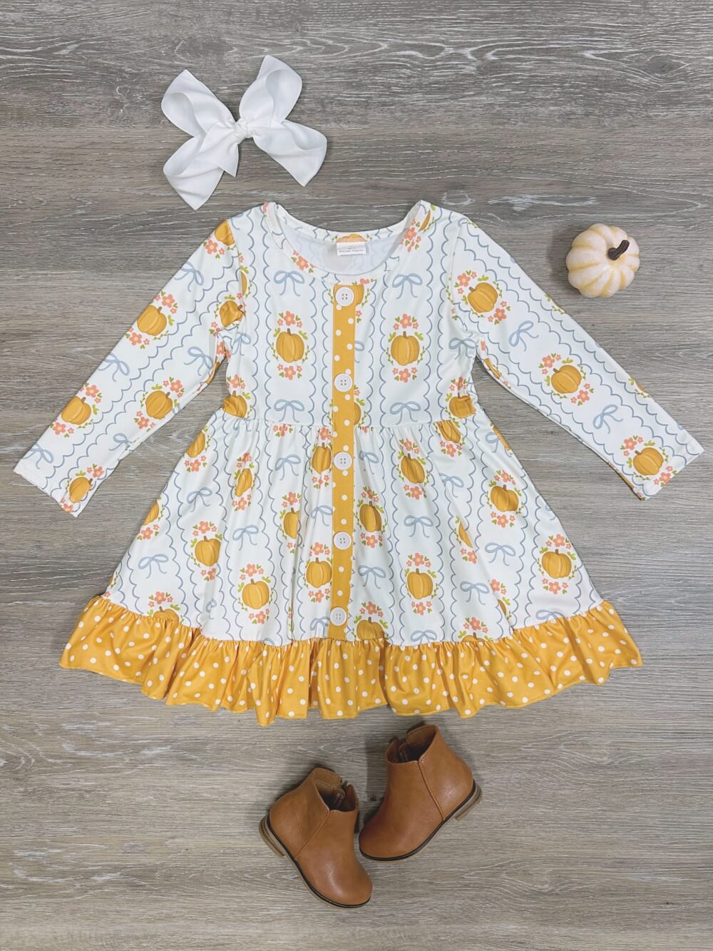 Autumn Bows & Buttons Girls Pumpkin Dress - Sydney So Sweet