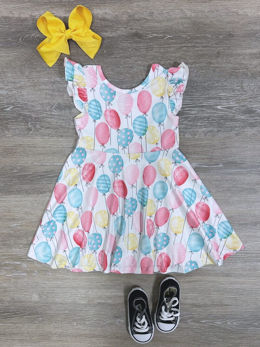 Balloon Party Blue & Pink Flutter Sleeve Girls Birthday Dress - Sydney So Sweet