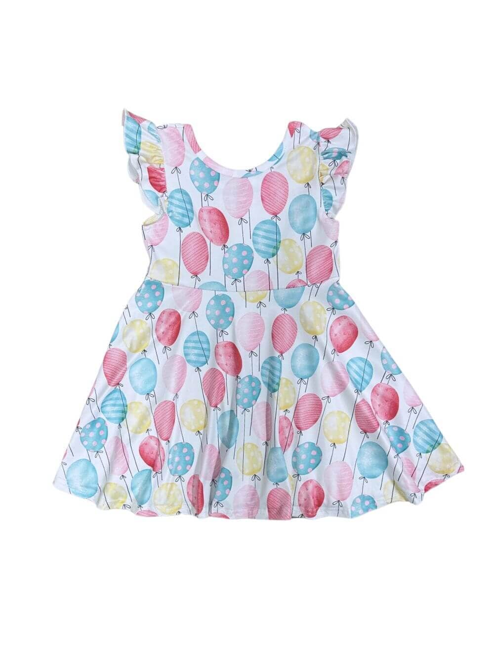 Balloon Party Blue & Pink Flutter Sleeve Girls Birthday Dress - Sydney So Sweet