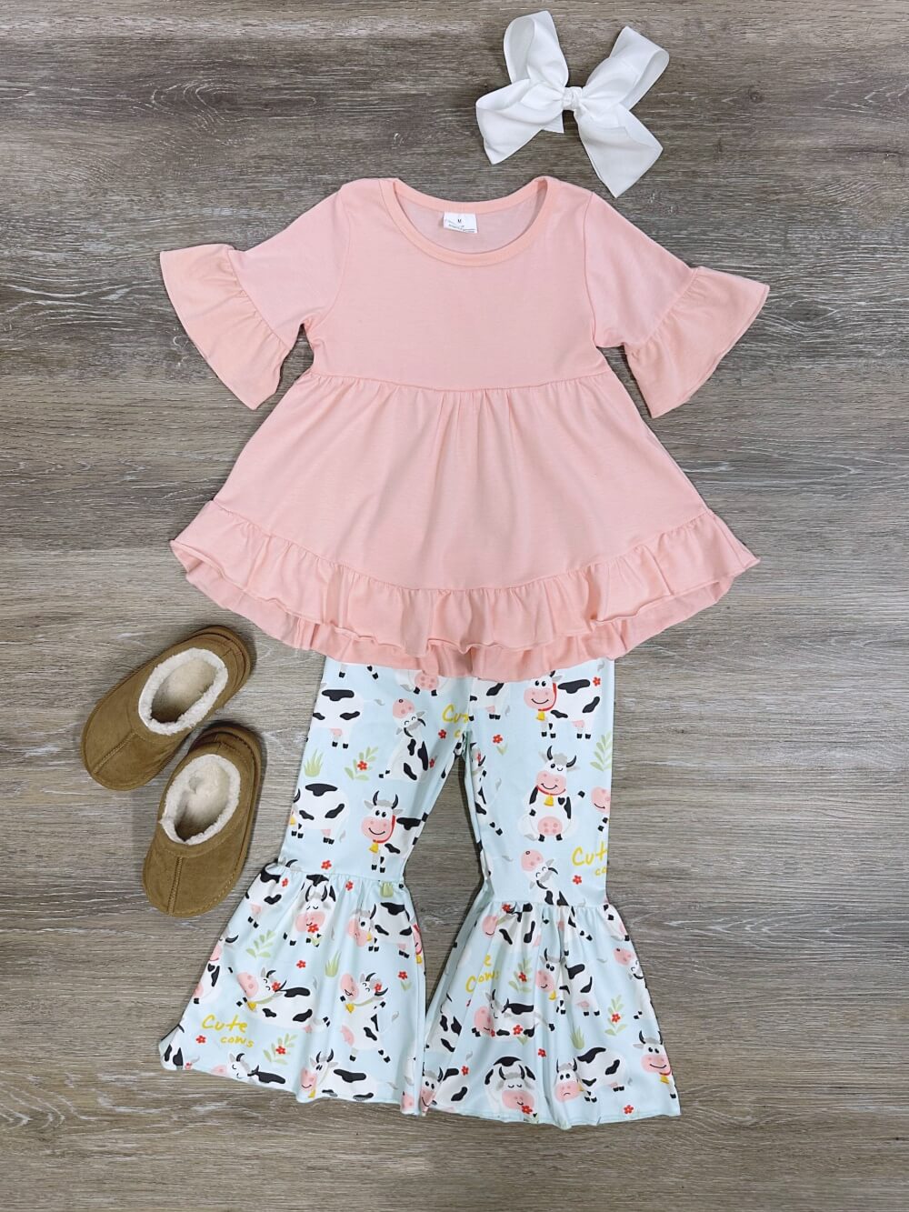 Barnyard Chic Girls Ruffle Tunic & Cow Bell Bottoms Outfit - Sydney So Sweet