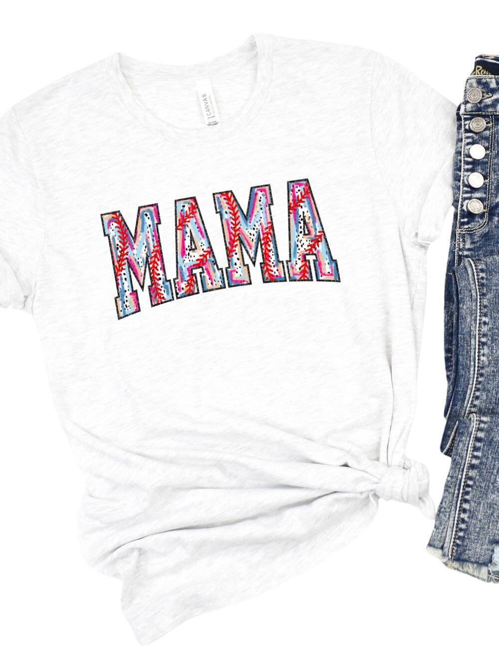 Baseball Mama Stitch Design Mom Graphic T-Shirt - Sydney So Sweet