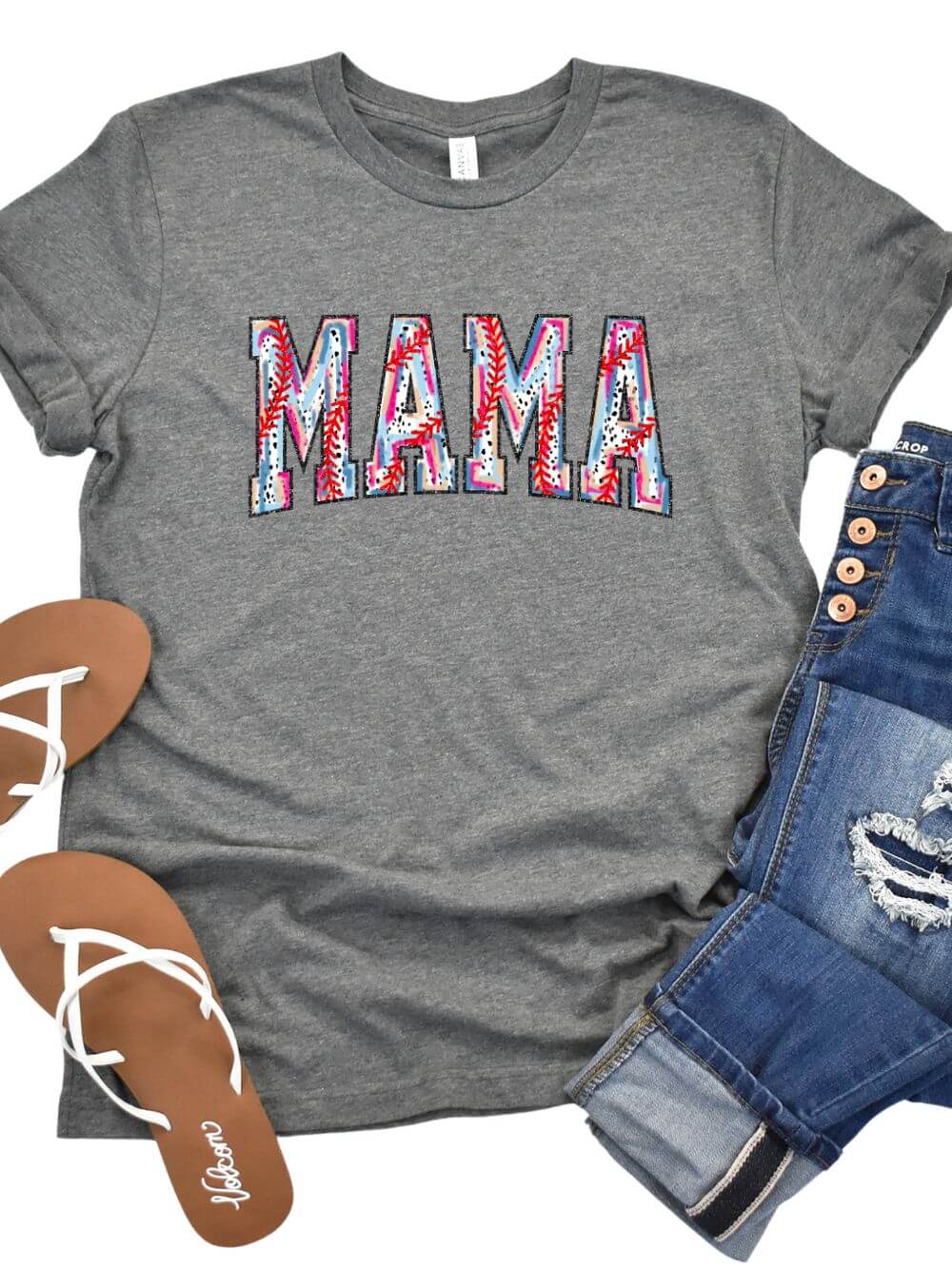 Baseball Mama Stitch Design Mom Graphic T-Shirt - Sydney So Sweet